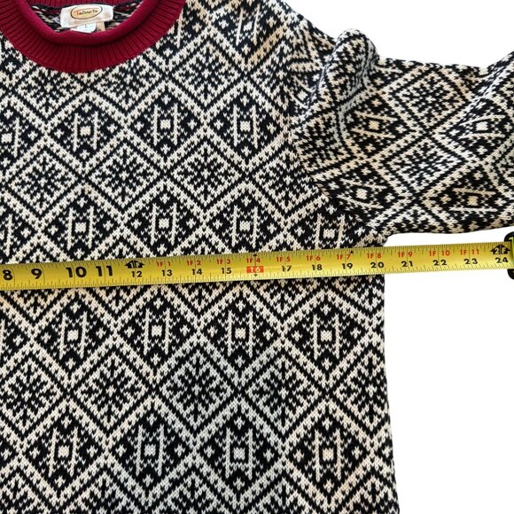 TalbotsVintage Womens Black White Red Diamond Pattern vintage Sweater Size L - Picture 7 of 7